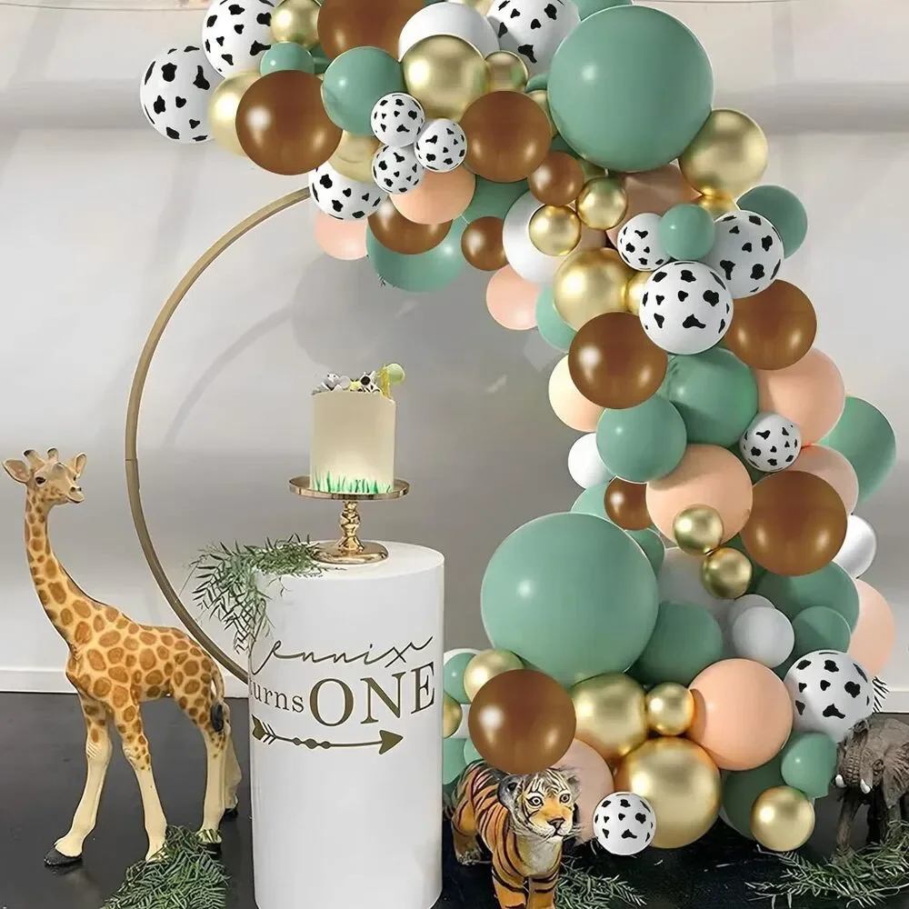 136Pcs Cowboy Green Balloon Garland Arch Kit Reusable Sage Green Brown Cow Print